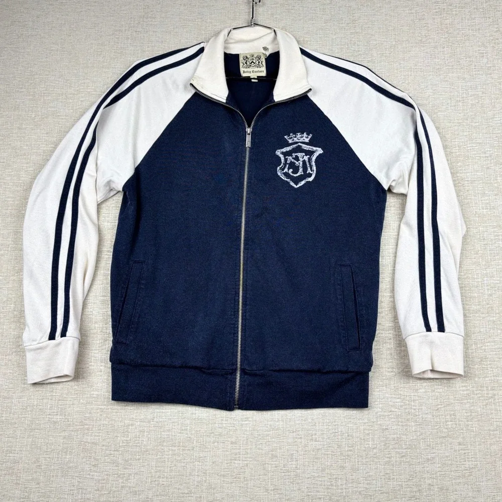 Juicy Couture Acid Kings of Culture Track Jacket Navy Blue Cream Mens Medium